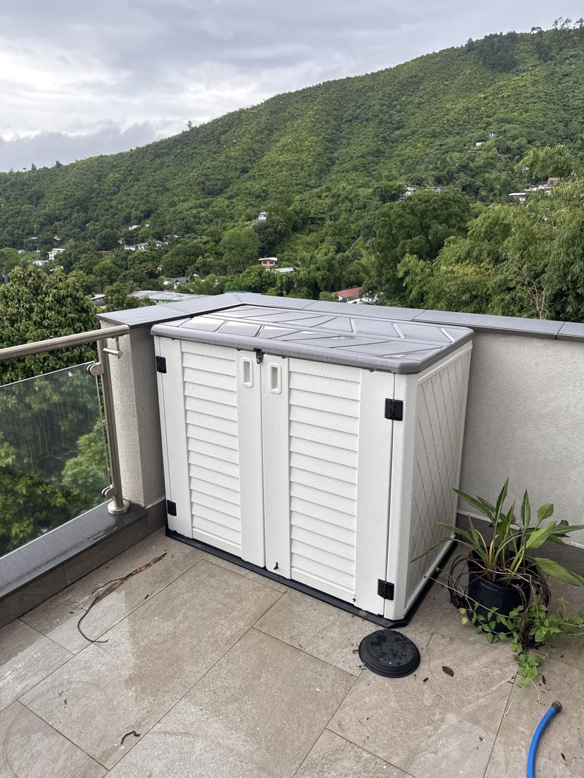 KINYING Larger Outdoor Storage Shed Weather Resistance, Horizontal Outdoor Storage Box Waterproof for Garden, Patios, Backyards, 48 Cu.ft Capacity for Garbage Cans, Lawn Mower, Garden Tools customer photo 2