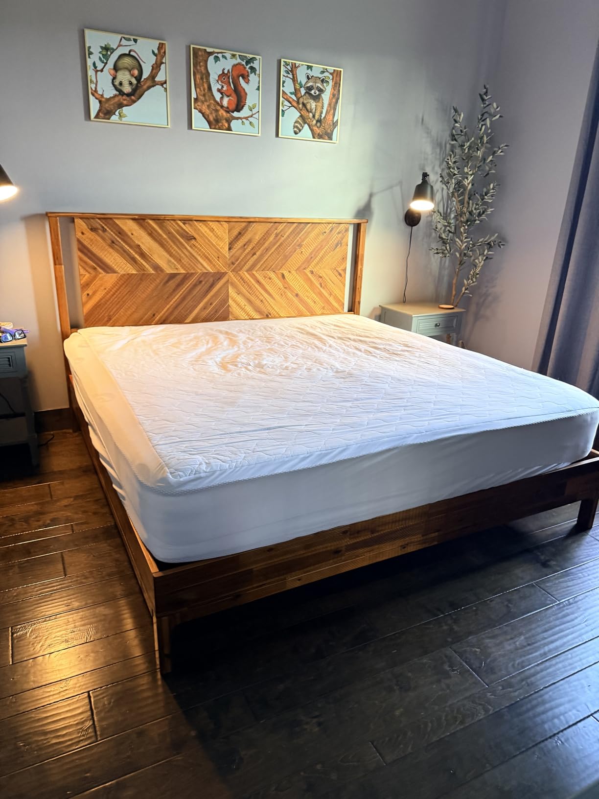 Bme Vivian 14 Inch Deluxe Bed Frame with Headboard, Rustic & Scandinavian Style with Solid Acacia Wood, No Box Spring Needed, 12 Strong Wood Slat Support, Easy Assembly, King, Rustic Golden Brown customer photo 2