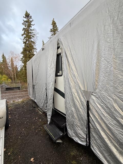 FRUNO Oxford Fabric Travel Trailer Cover RV Cover 24'-27' Waterproof Rip-Resistant Anti-UV Camper Cover for Winter Snow with Jack Cover 4 Tire Covers and Gutter Covers customer photo 1