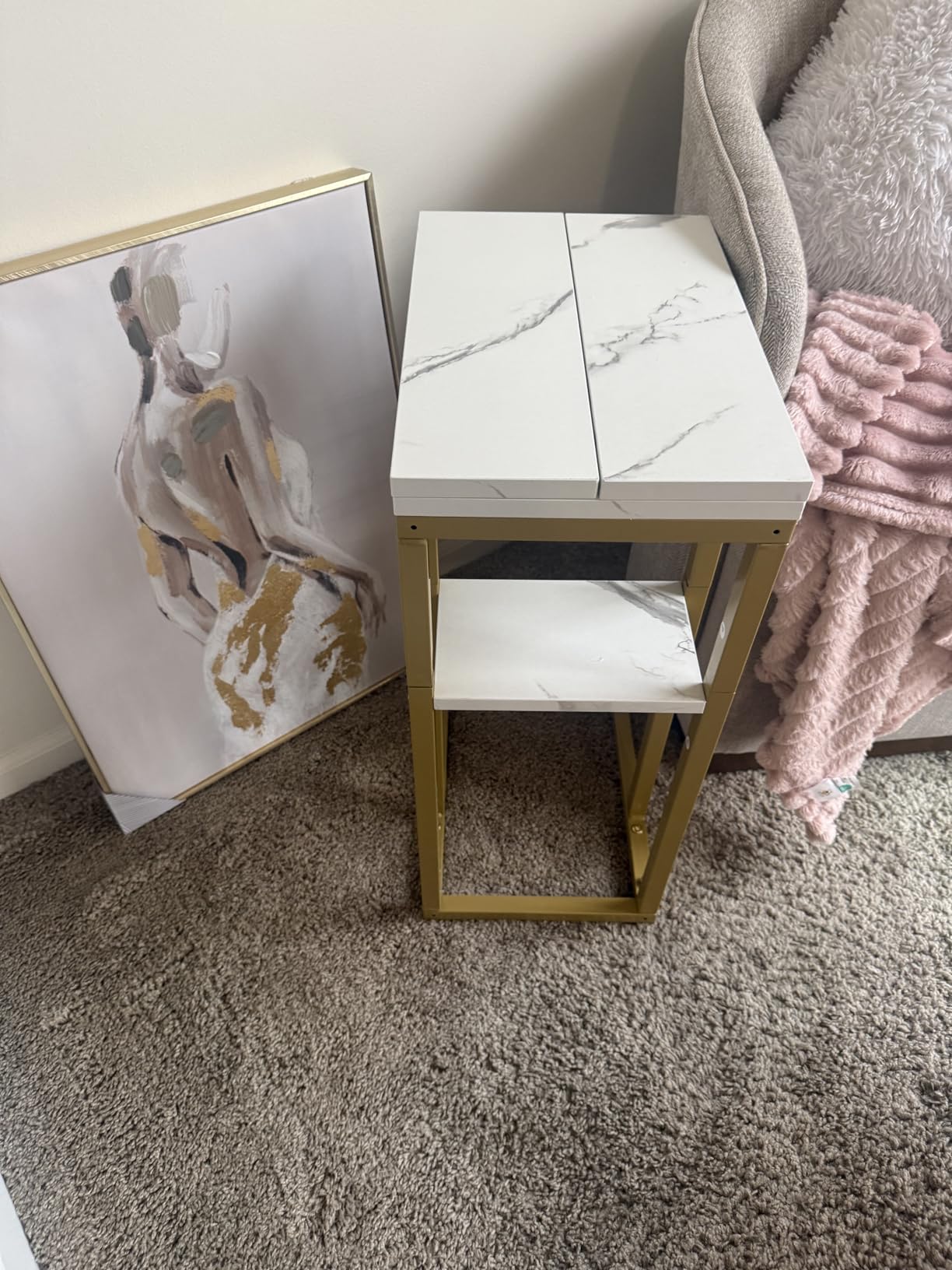 HOOBRO Foldable C Shaped End Table, C Shaped Side Table with Storage Shelf, Slide Under Couch Table for Sofa, Small Spaces, for Living Room, Bedroom, Easy Assembly, Rustic Brown BF29SF01 customer photo 1