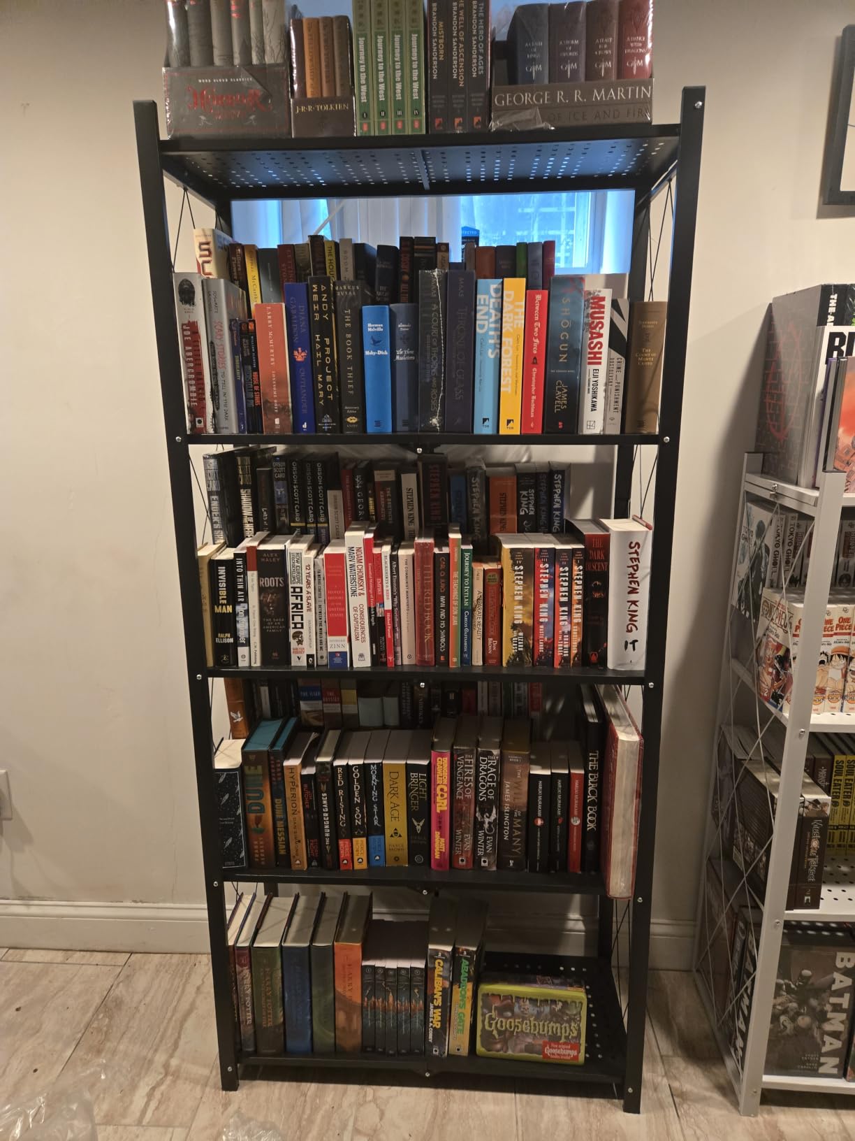 DEANIC 4 Tier Foldable Storage Shelves with Wheels, Large Capacity Shelving Unit, Freestanding Metal Wire Shelf Rack, No Assembly Organizer Rack for Garage Kitchen, Basement, Pantry (1, Grey) customer photo 1