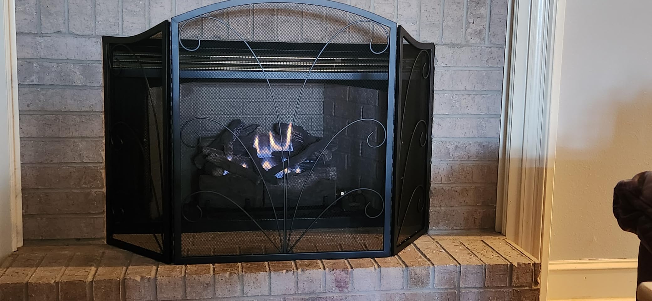 Kingson 3-Panel Arched Fireplace Screen Decorative, Handcrafted Scroll Wrought Iron Fireplace Spark Guard Cover - Black customer photo 2