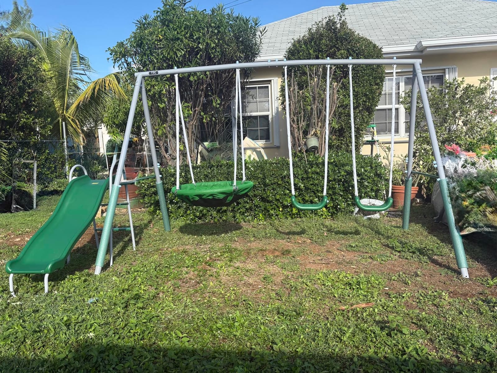 Sportspower Northridge Metal Swing Set, 500 lb Capacity, 3in Saucer, 2 Blow-Molded Swings, on 5ft Slide, Durable 6ft Frame, Outdoor Backyard Playset for Kids Aged 3-8 customer photo 2