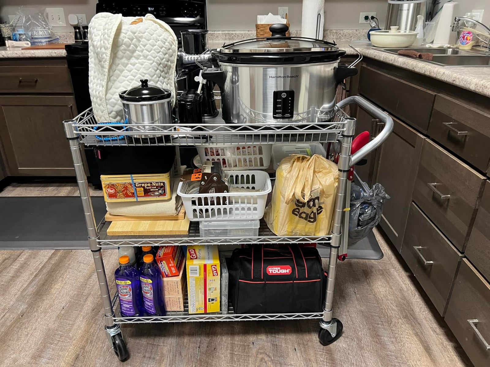 WDT 990Lbs Capacity Heavy Duty Rolling Utility Cart, NSF Rolling Carts with Wheels,Commercial Grade Metal Cart with Handle Bar & Shelf Liner,Trolley Serving Cart for Restaurant,Kitchen,Gray customer photo 2