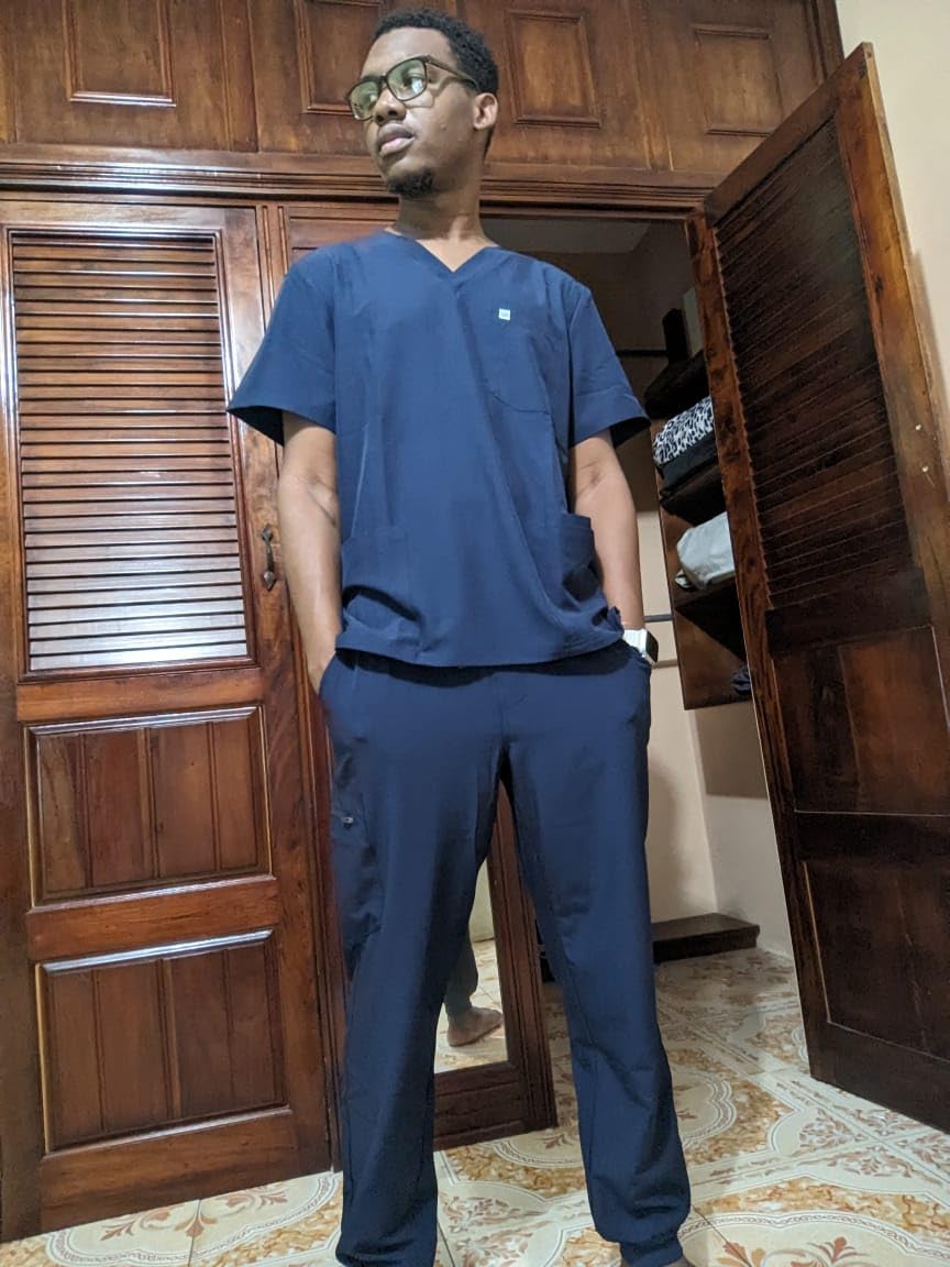 Uniforms World Louis Scrubs Set for Men — Classic V-Neck Stretch Top & Jogger Pants Yoga Waistband, 8 Pockets customer photo 2