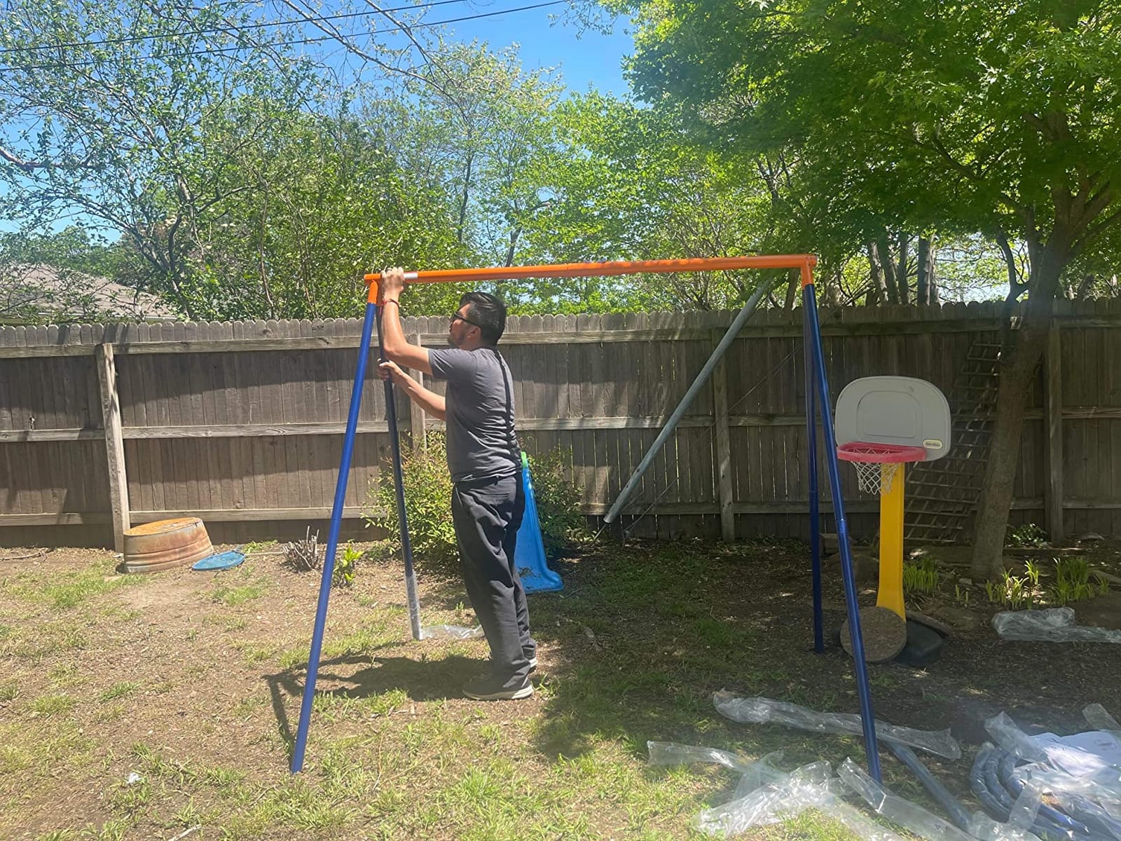 Lunafun Swing Set, 440lbs, Heavy-Duty A-Frame Metal Outdoor SwingStand, 1 Saucer & 1 Belt Swing seat for Playground, Backyard Pink customer photo 1