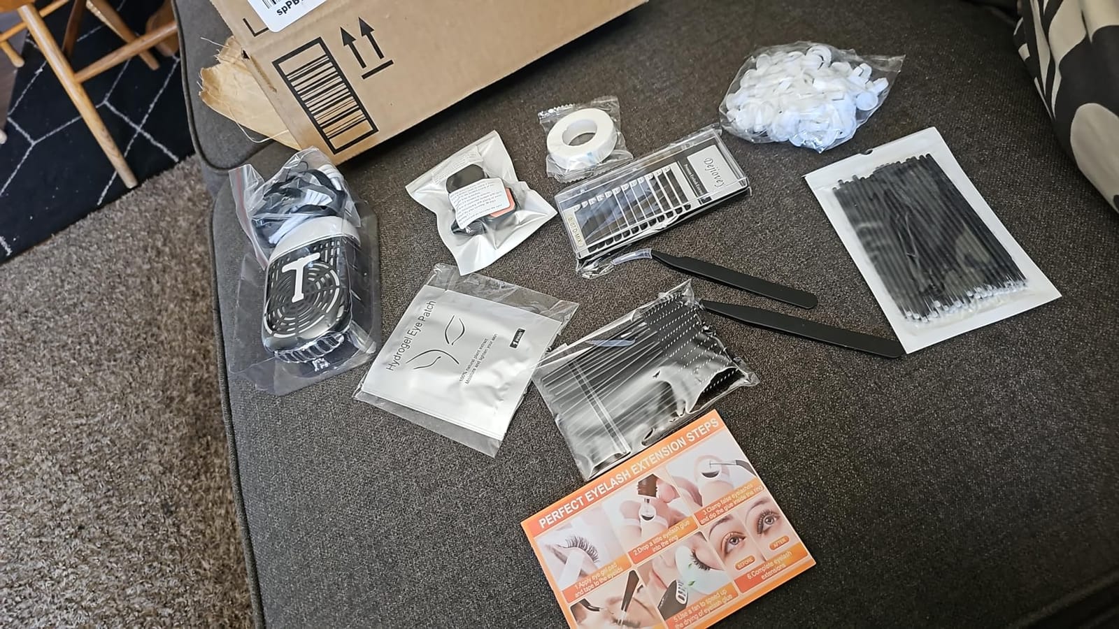 Eyelash Extension Kit - Individual Lash Extensions Supplies with 0.07D Curl Mix 8-15mm, Glue, Remover, USB Lash Fan, Tweezers, Eye Gel Pads, Micro Brushes, Mascara Brushes customer photo 2