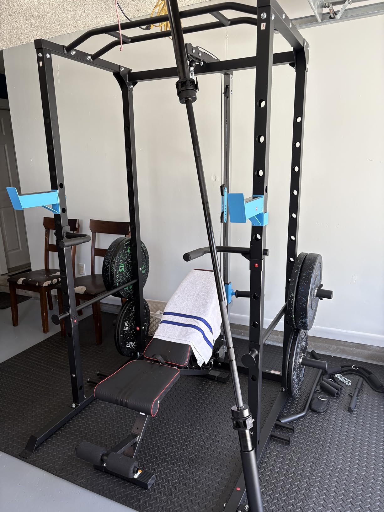 ULTRA FUEGO Power Cage, Multi-Functional Power Rack with J-Hooks, Dip Handles, Landmine Attachment and Optional Cable Pulley System for Home Gym customer photo 2