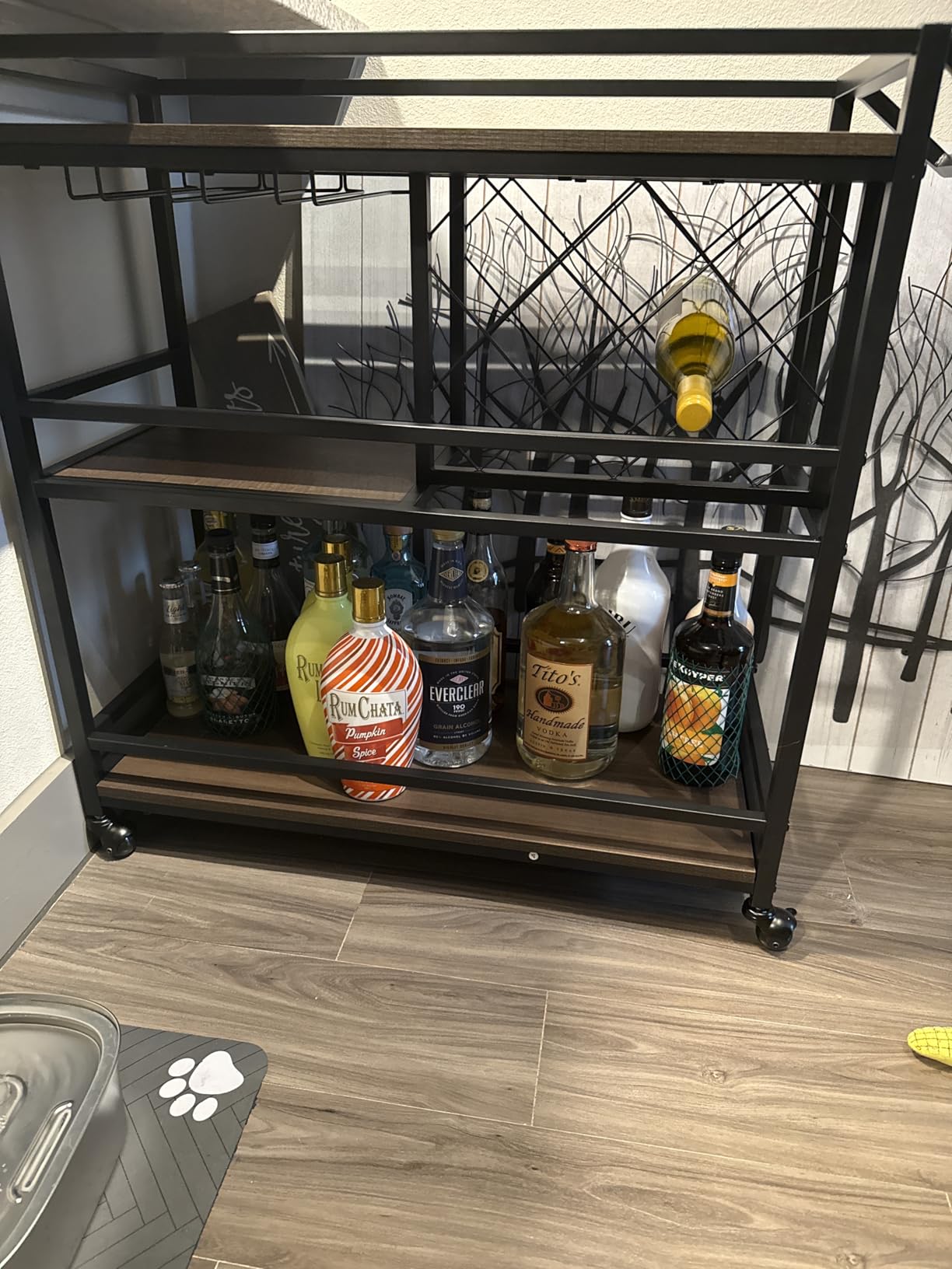 FATORRI Bar Cart for The Home with Wine Rack and Glasses Holder, Small Home Bar Serving Cart on Wheels for Liquor and Alcohol (Walnut Brown) customer photo 2