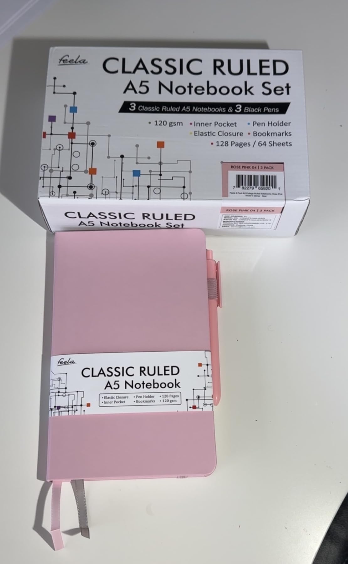 feela Hardcover Notebook For Work, Classic Ruled Lined Journal Set School Business Supplies, with 3 Black Pens, 120 GSM, 5.1”x8.3”, 3 Pack, A5, Vintage Colors customer photo 2