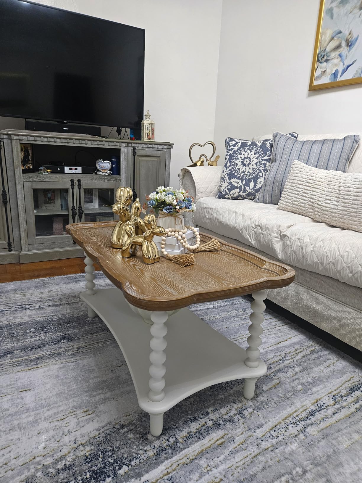 Function Home Farmhouse Coffee Table, 2-Tier Center Table with Storage Shelf, 39.8