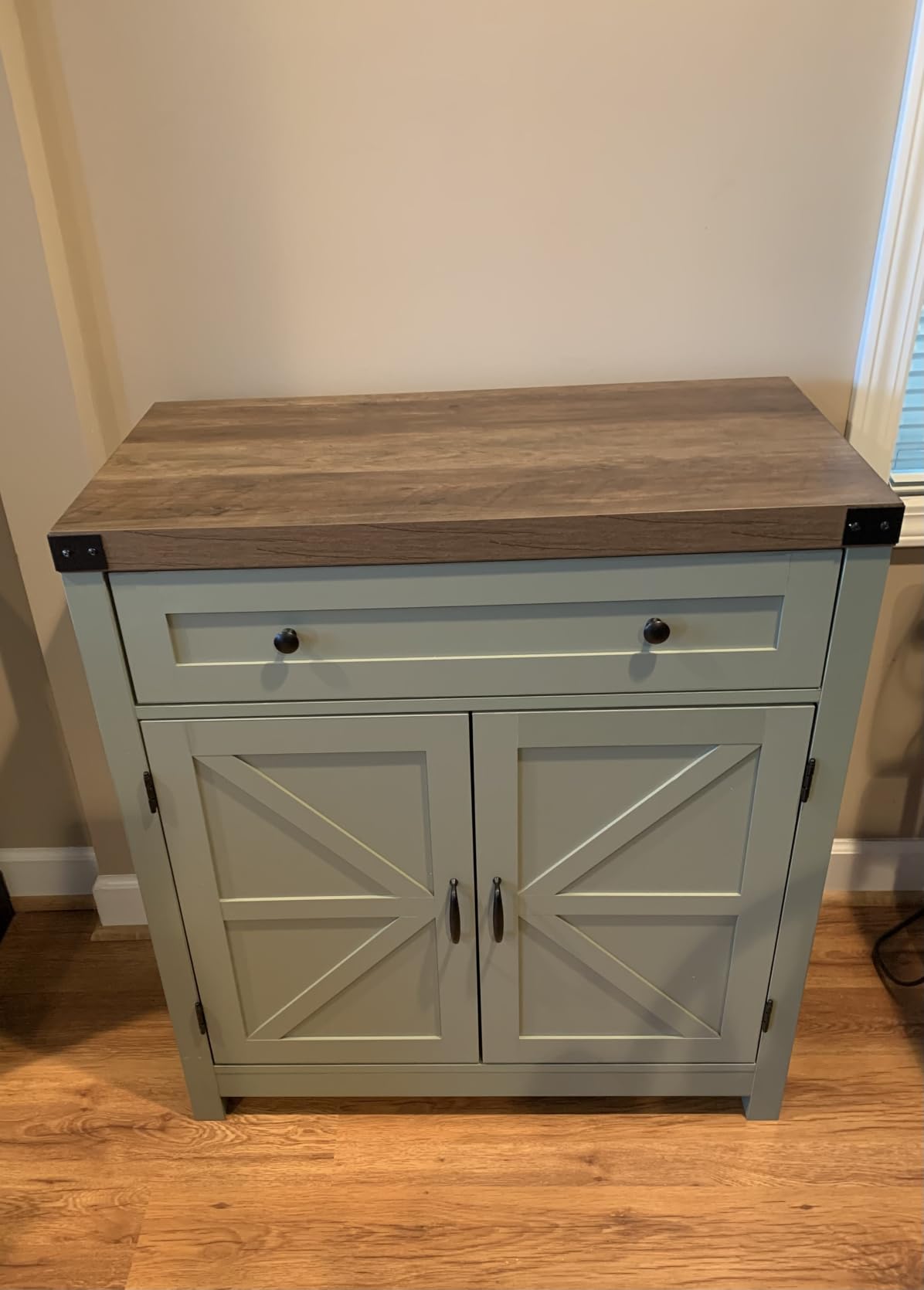 HOSTACK Kitchen Storage Cabinet, Farmhouse Coffee Bar Cabinet, Ash Gray | Small Buffet Cabinet with Doors & Wide Drawer, Wood Sideboard Buffet, Entry Table w/ Adjustable Shelf for Dining Living Room customer photo 2