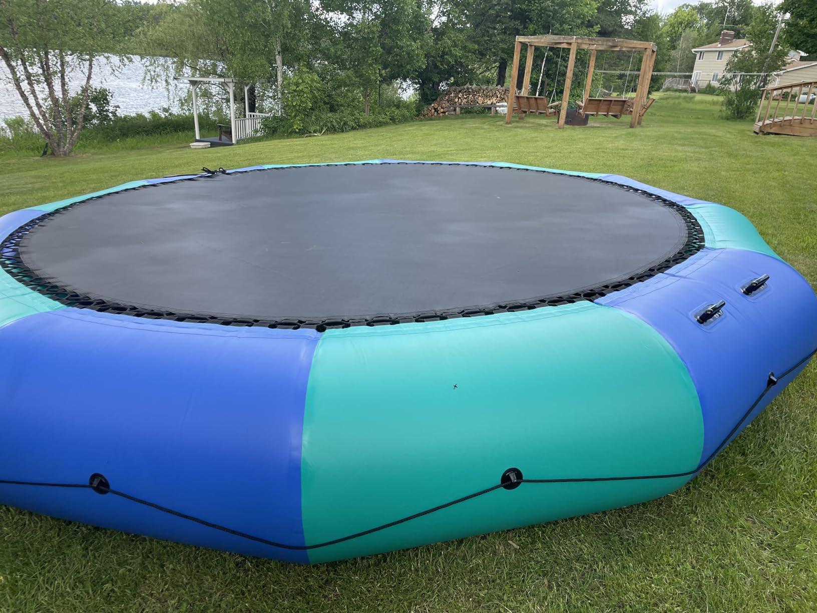 Giantex 10Ft 12Ft 15Ft Inflatable Water Trampoline, Floating Rebounder Trampoline with 500W Blower and 3-Step Rope Ladder, Kids Adults Recreational Water Trampoline for Pool, Lake customer photo 1