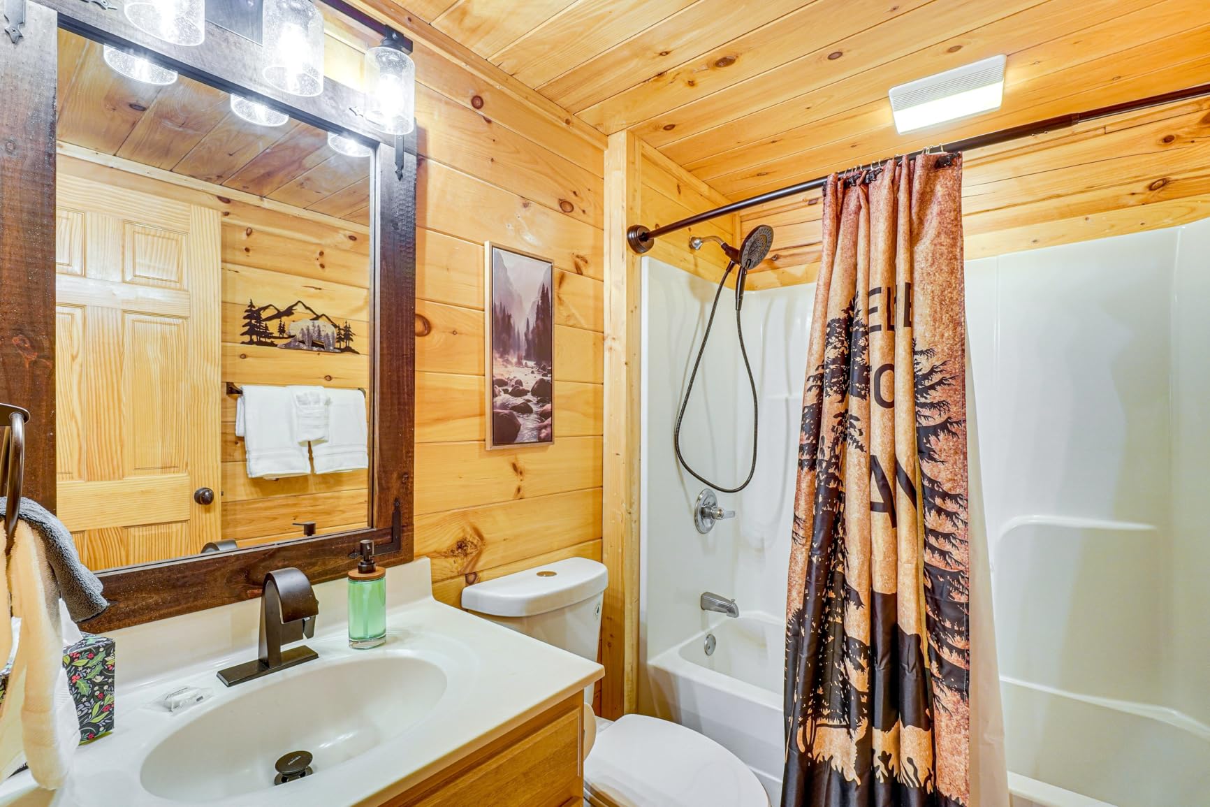 Amico 3-Light Farmhouse Bathroom Vanity Light, Seeded Glass, Black & Wood customer photo 2