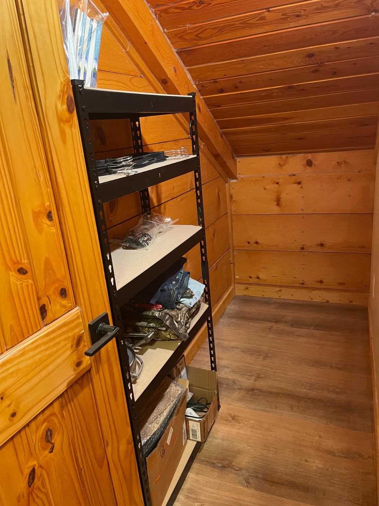 SONGMICS 5-Tier Storage Shelves, Load 2310 lb, Garage Storage, Boltless Assembly, Adjustable Shelving Unit, 11.8 x 29.5 x 59.1 Inches, for Study Shed Basement, Gray and Natural Beige UGLR300G01 customer photo 2