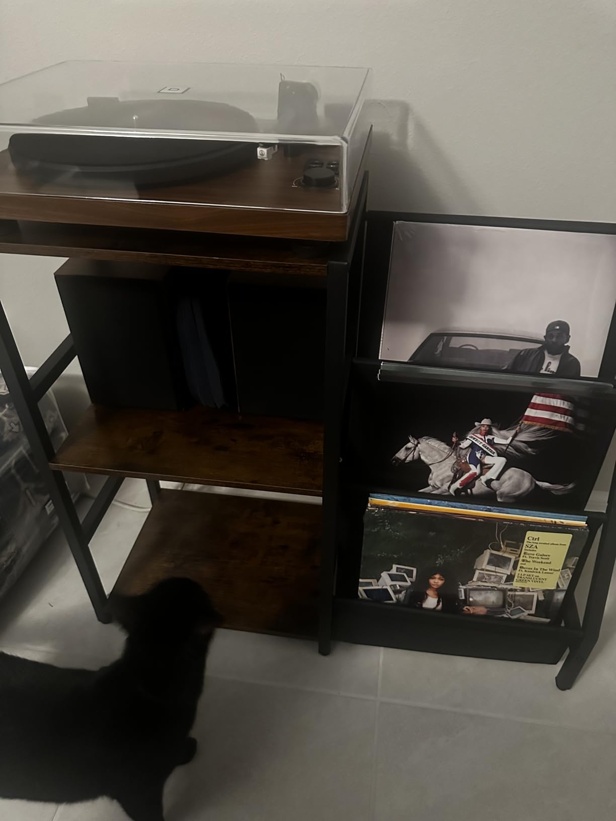 Bikoney Record Player Stand, Turntable Stand with 3-Tier Vinyl Record Storage, Record Player Table 200 Albums, End Table with Vinyl Display Holder Shelf, Record Player Cabinet Media Console for Stereo customer photo 1