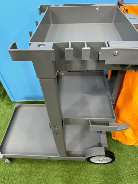 VEVOR Cleaning Cart, 3-Shelf Commercial Janitorial Cart, 200 lbs Capacity Plastic Housekeeping Cart, with 25 Gallon PVC Bag, 47