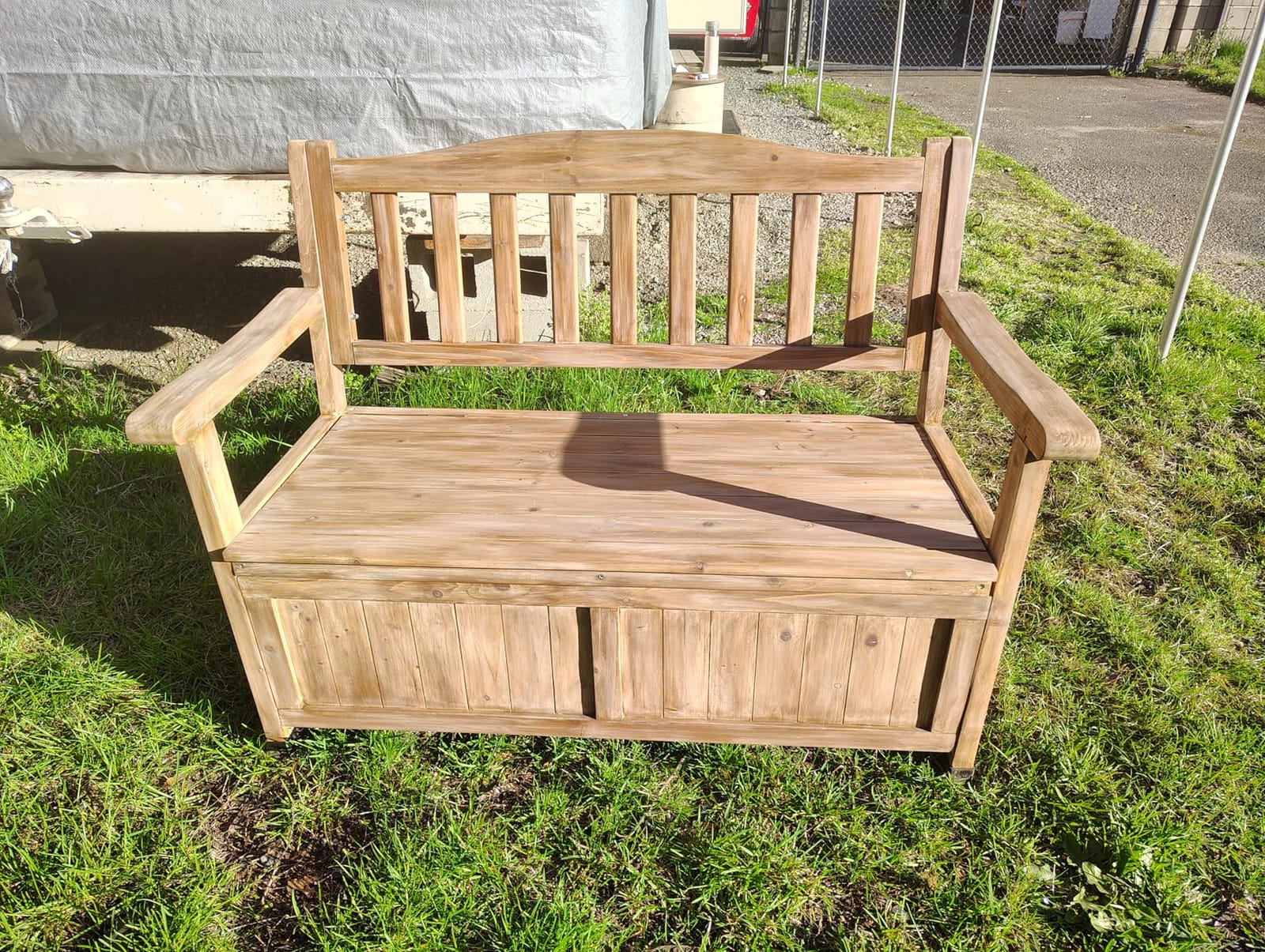 Outvita Outdoor Wood Storage Bench, Deck Box Loveseat, Natural customer photo 2