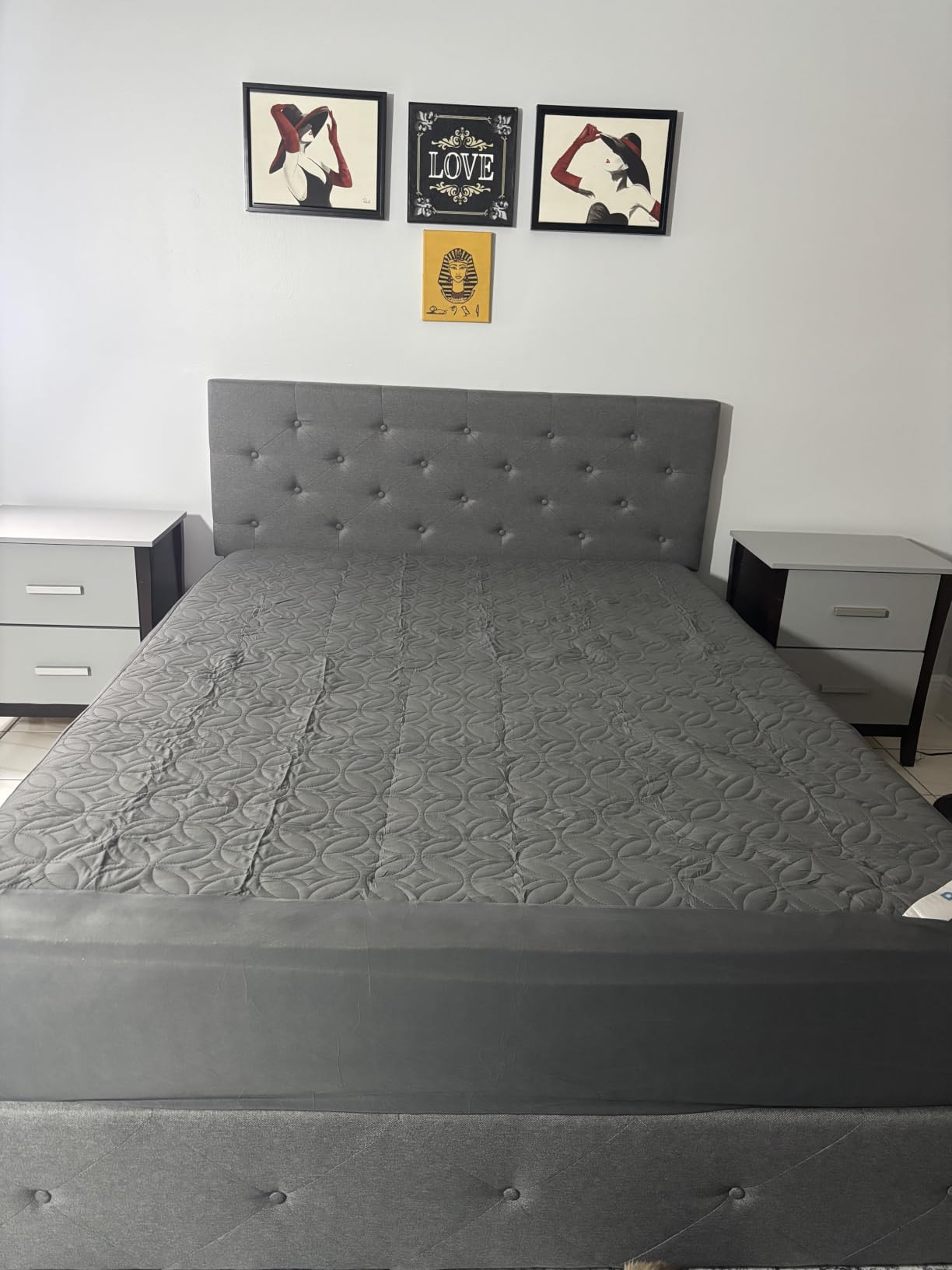 Allewie Queen Size Storage Bed Frame with 4 Underbed Drawers, Upholstered Platform Bed with Adjustable Headboard, Diamond Button Tufted, Easy Assembly, Noise-Free, No Box Spring Needed, Light Grey customer photo 1