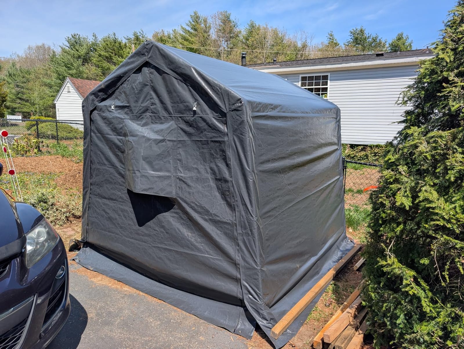 ADVANCE OUTDOOR 8x14 ft Steel Metal Peak Roof Portable Garage Shelter Storage Shed Carport for Motorcycle, Bike or Garden Tools with 2 Roll up Doors & Vents, Beige customer photo 1