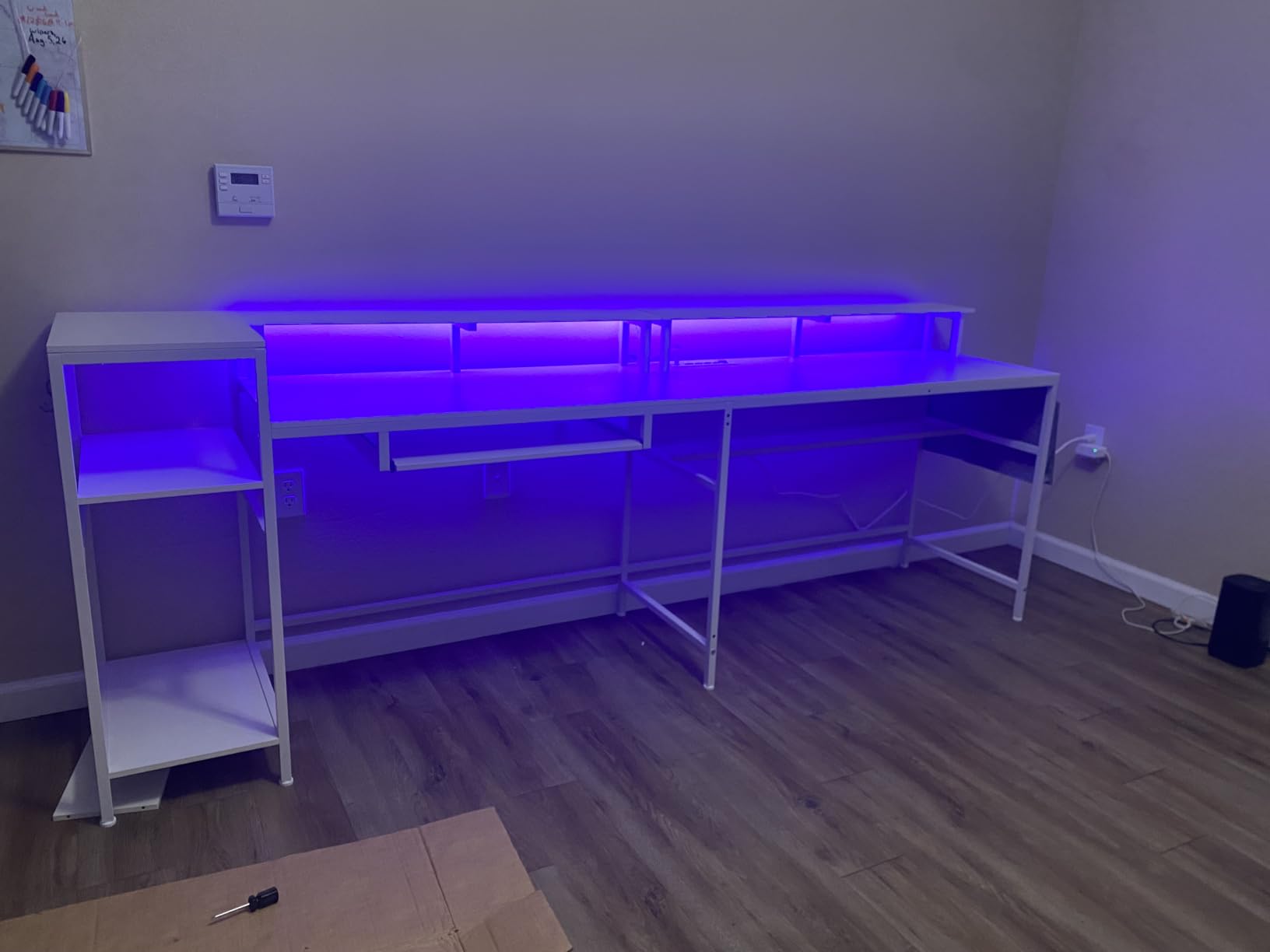 SEDETA L Shaped Computer Desk, Reversible Computer Desks, L Shaped Desk with Power Outlets & LED Strip, Monitor Shelf, Keyboard Tray, Pegboard and Storage Shelves for Home Office, Rustic Brown customer photo 1