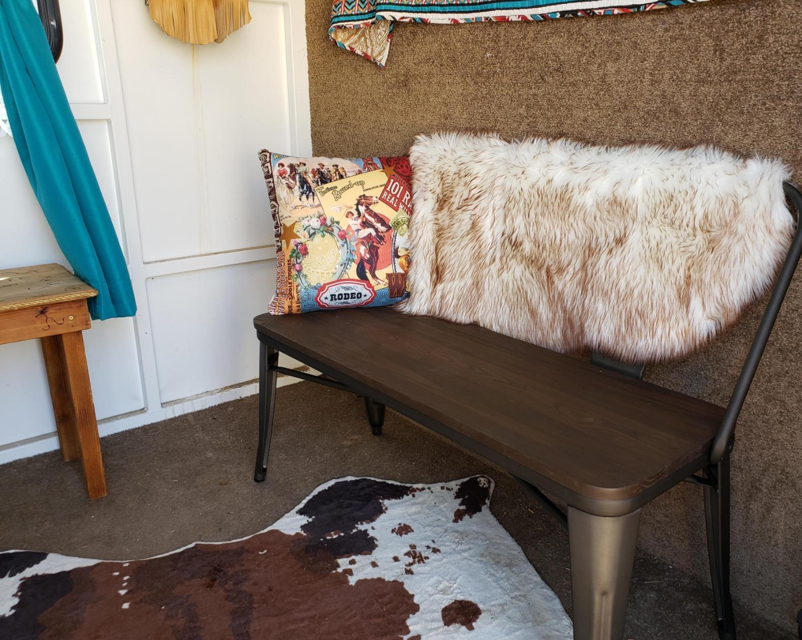 YOLENY Dining Bench, Farmhouse Metal Entryway Chair with Back, Industrial Mid-Century 3 Person Rustic Spindle Bench, with Wood Seat, Removable Backrest, 42in, White customer photo 1