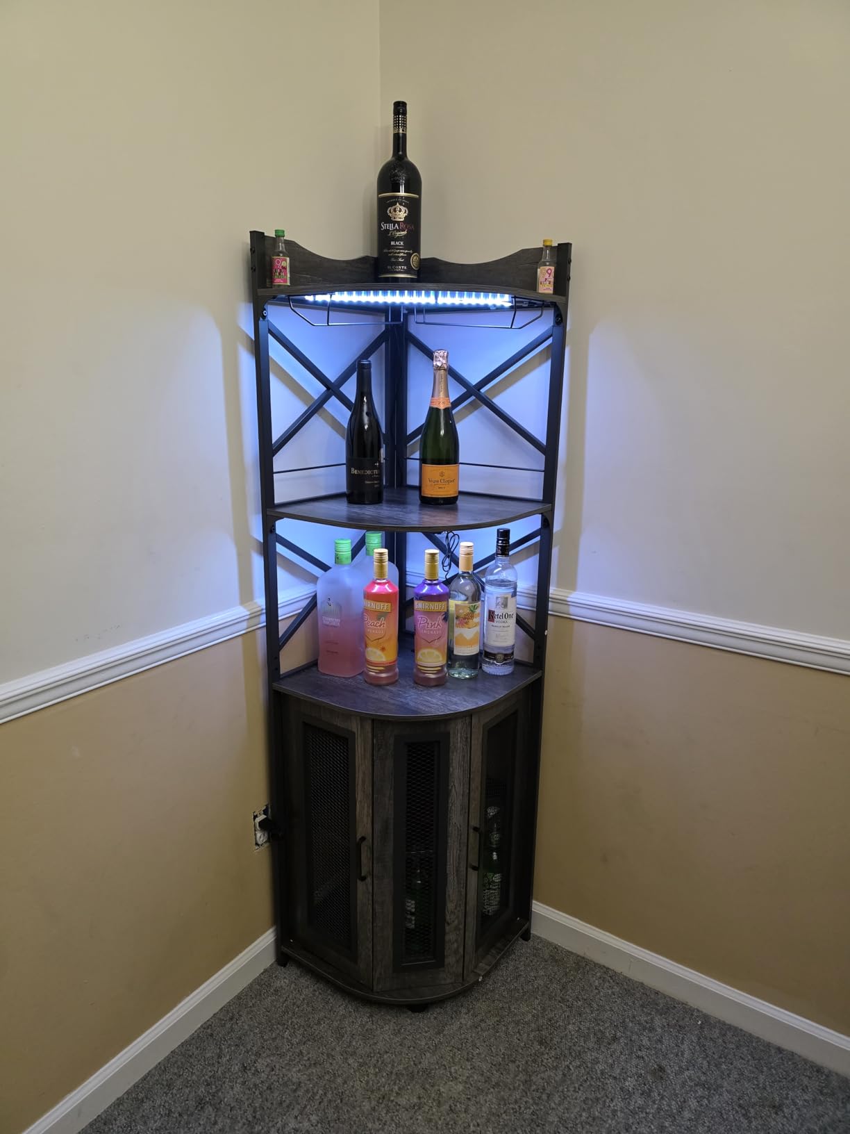 Aheaplus Corner Bar Cabinet with Power Outlet, Industrial Liquor Cabinet customer photo 2