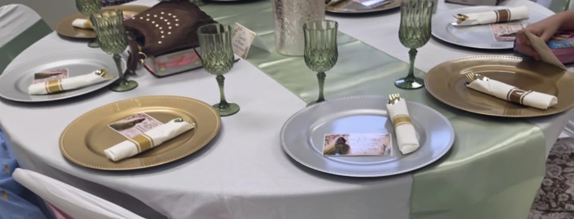 Horbaunal 12 Pack Sage Green Satin Table Runner 12 x 108 Inch customer photo 1