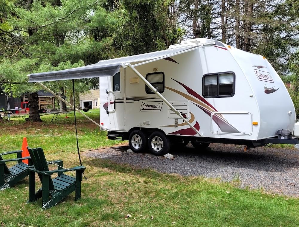 YESCAMP Manual RV Awning Complete Kit Retractable Camper Awning for RV or Trailers RV Roll Out Awning for Camper or 5th Wheel, Travel Trailers, Toy Haulers, Motohome (16Ft, White Frame, Grey Fade) customer photo 1