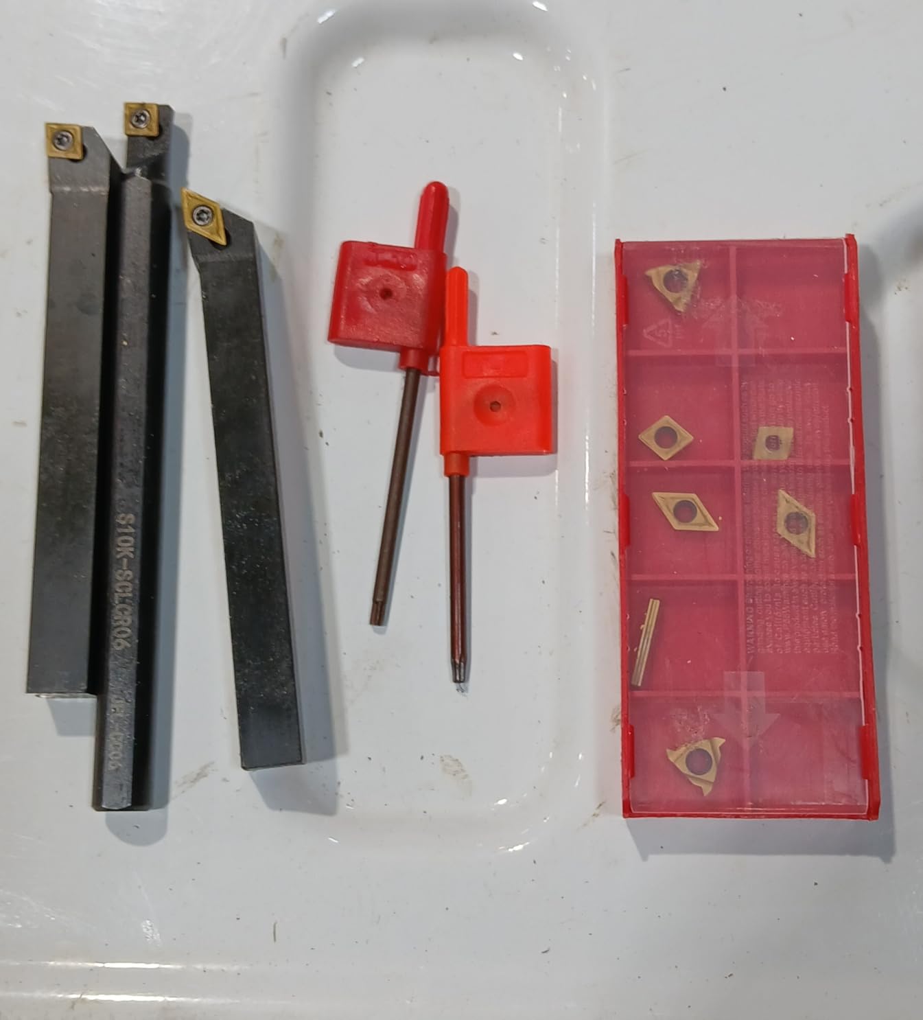 Indexable Lathe Turning Tool 21Pcs Kit 3/8'' 10mm Shank 7Pcs Metal Lathe Tools Holder Set with 14Pcs Turning Inserts for Turning Grooving Threading Boring Carbide Inserts Carbide Turning Tool customer photo 1