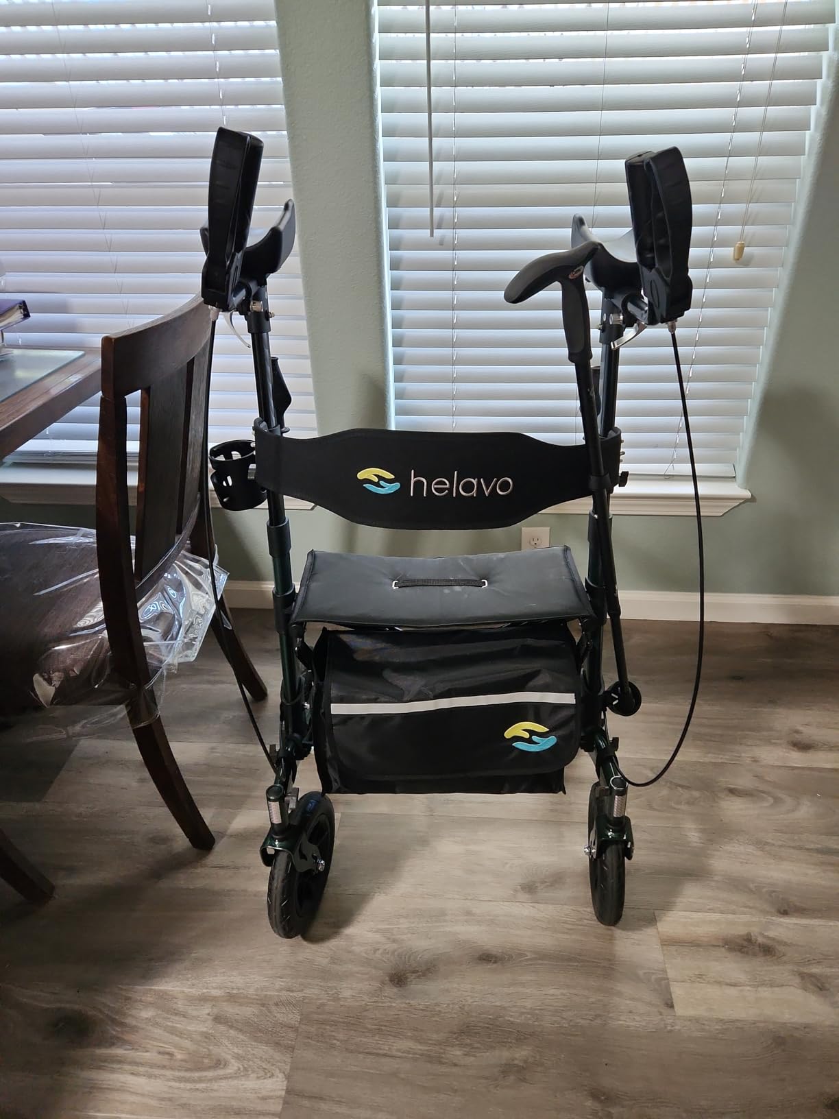 Helavo Upright Walker with Seat, Foldable Stand Up Walker with Rubber Tires customer photo 1