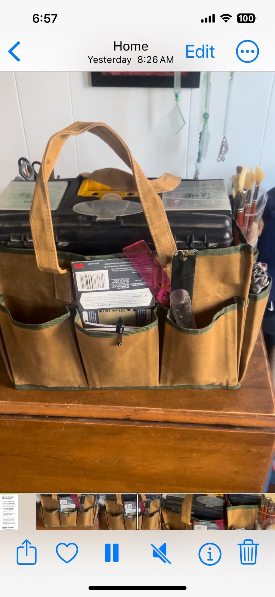 16OZ Waxed Canvas Tool Tote Bag | Large-Capacity Tool Storage Tote with 10 External Pockets | Multi-Purpose Garden Tool Carrier for Gardening, Wrench, and Carpentry Tools – Khaki customer photo 1