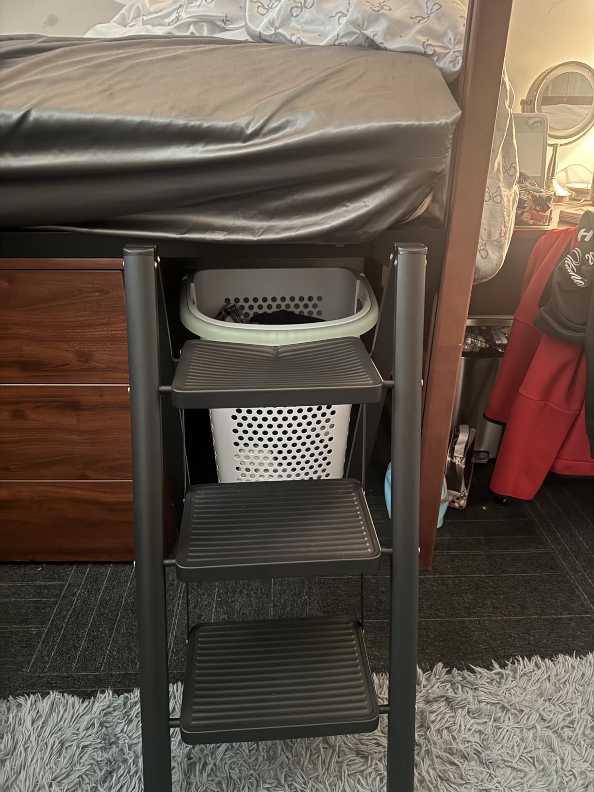 Double Elite Folding 3 Step Ladder, Sturdy Small Step Stool for Adults, Safer Full Steel Multi-use Kitchen Ladder for Home, Closet Step Stool Ladder with Wide Pedals, Black, 3-Step customer photo 1