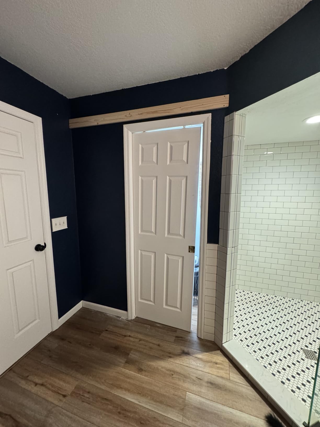 SMARTSTANDARD 36in x 84in Sliding Barn Door with 6.6ft Barn Door Hardware Kit Included, Unfinished Solid Spruce Wood Door, Assembly Required, DIY, Stainable, Natural | Unfinished Solid Spruce Wood Door, Assembly Required, DIY, Stainable, Natural customer photo 1