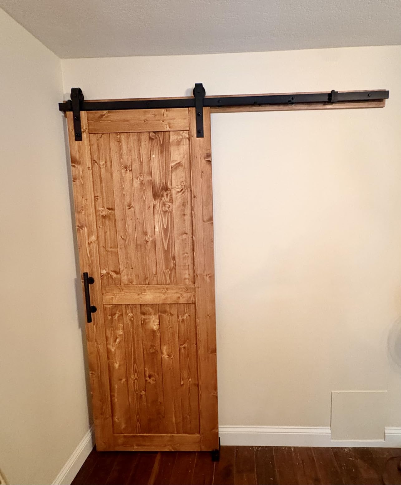 SMARTSTANDARD 36in x 84in Sliding Barn Door with 6.6ft Barn Door Hardware Kit Included, Unfinished Solid Spruce Wood Door, Assembly Required, DIY, Stainable, Natural | Unfinished Solid Spruce Wood Door, Assembly Required, DIY, Stainable, Natural customer photo 2