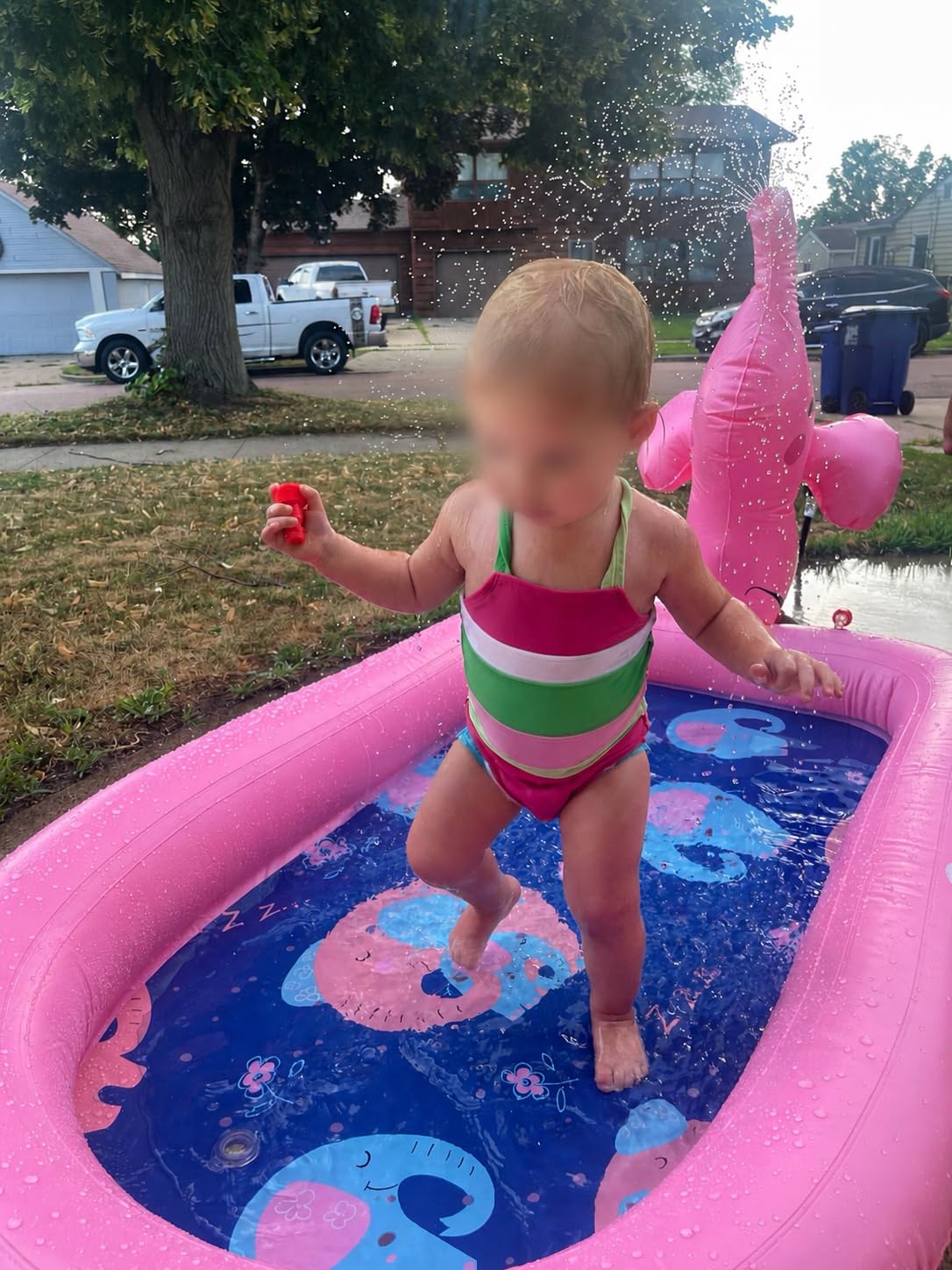 QPAU Splash Pads for Toddlers 1-3, Pink Elephant Toy customer photo 2
