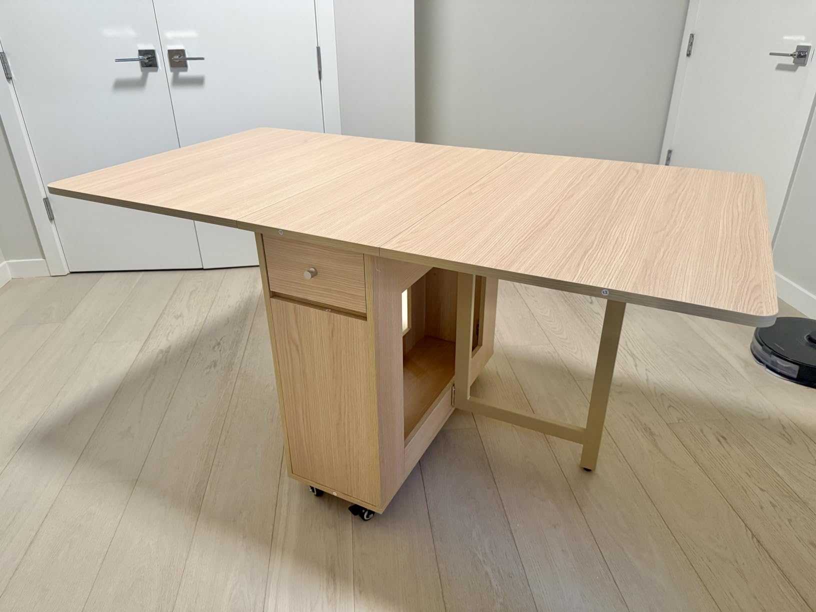 COMUHOME Drop Leaf Folding Dining Table with Storage, Wheels, Space Saving | Foldable Design, 18mm Thick Plywood, 300 lbs Capacity, Locking Wheels, Farmhouse Style, for Living Room Kitchen Small Spaces customer photo 1