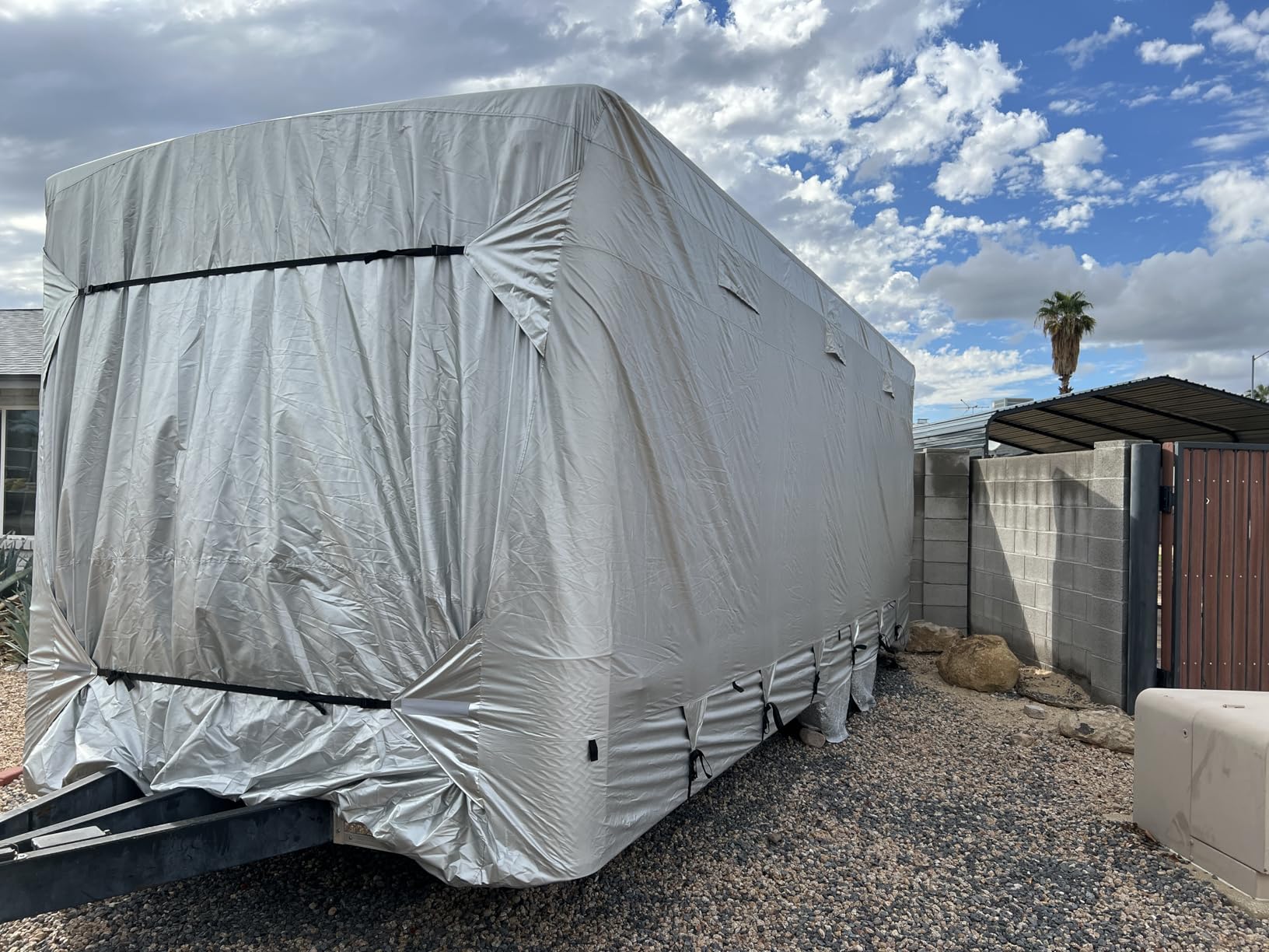 Mofeez Travel Trailer RV Cover 7 Layers for 24'-27' Camper Cover RV Covers | Extra-Thick Windproof Waterproof Rip-Stop Camper Covers with Adhesive Repair Patches, 2Pcs Extra Straps & 4 Tire Covers customer photo 1