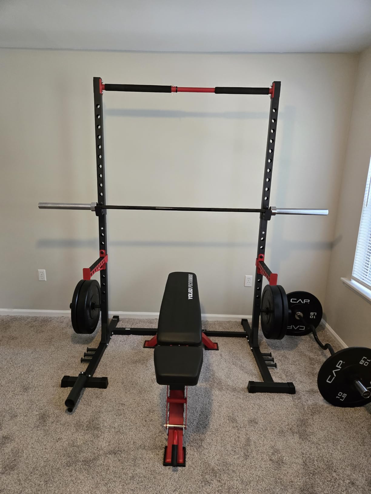 FLYBIRD SR1 Squat Rack, Adjustable Power Rack for 6FT/7FT Barbells | Squat Rack for Home Gyms with Pull-Up Bar, 22 Adjustment Positions, J-Hooks and Safety Spotter Arms w/ 110/180LBS Home Package customer photo 1