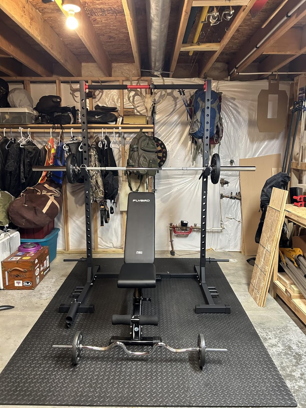 FLYBIRD SR1 Squat Rack, Adjustable Power Rack for 6FT/7FT Barbells | Squat Rack for Home Gyms with Pull-Up Bar, 22 Adjustment Positions, J-Hooks and Safety Spotter Arms w/ 110/180LBS Home Package customer photo 2