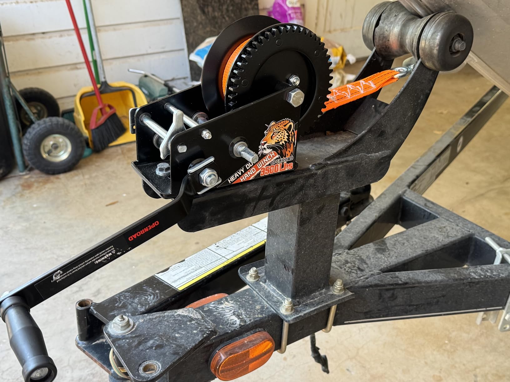 OPENROAD 3500LB Boat Trailer Winch - Heavy Duty Hand Winch with 32 FT Orange Strap, 2-Way Ratchet With 4:1/8:1 Gear - Ideal for Boat, Truck, Trailer, RV, ATV and Jet Ski - Includes Installation Screws customer photo 2