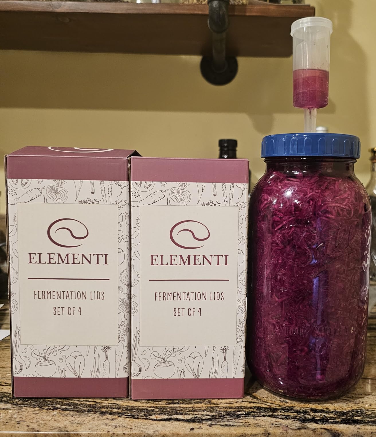 Elementi Mason Jar Fermentation Lids - Easy to Use Fermenting Lids for Wide Mouth Mason Jars - Make Delicious Sauerkraut & Kimchi, Airlocks Fermentation Kit, Burping Air Lock Fermenters - Set of 2 customer photo 1