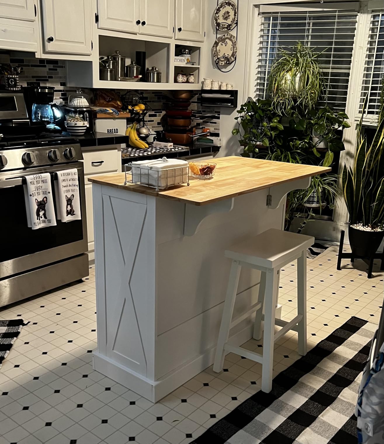 HOMCOM Rolling Kitchen Island with Drop Leaf Wood Breakfast Bar, White | Farmhouse Kitchen Cart with Storage, 2 Drawers and Adjustable Shelves for Dining Room customer photo 2