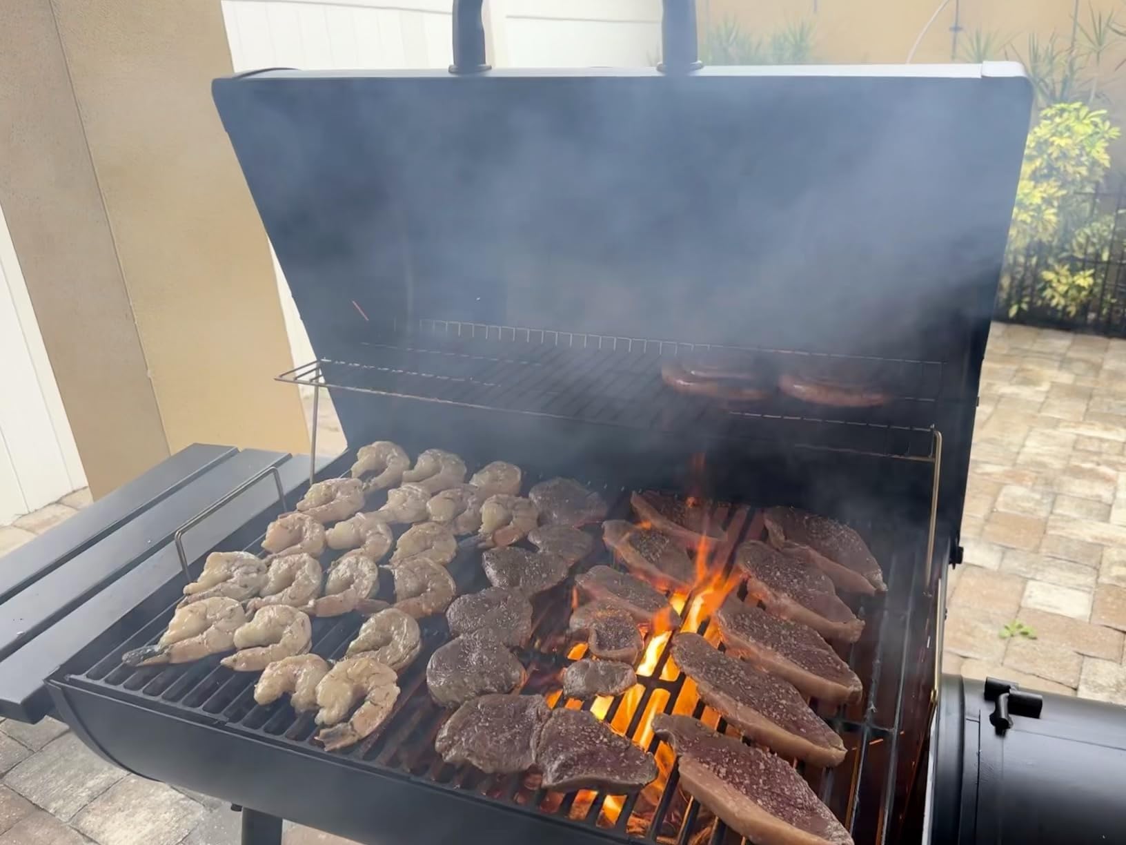 Char-Griller Smokin Pro Charcoal Grill and Offset Smoker with Side Fire Box, Dual Damper Control, Chrome Plated Steel Warming Rack, 1,130 Cooking Square Inches, Model CG30044223 customer photo 2