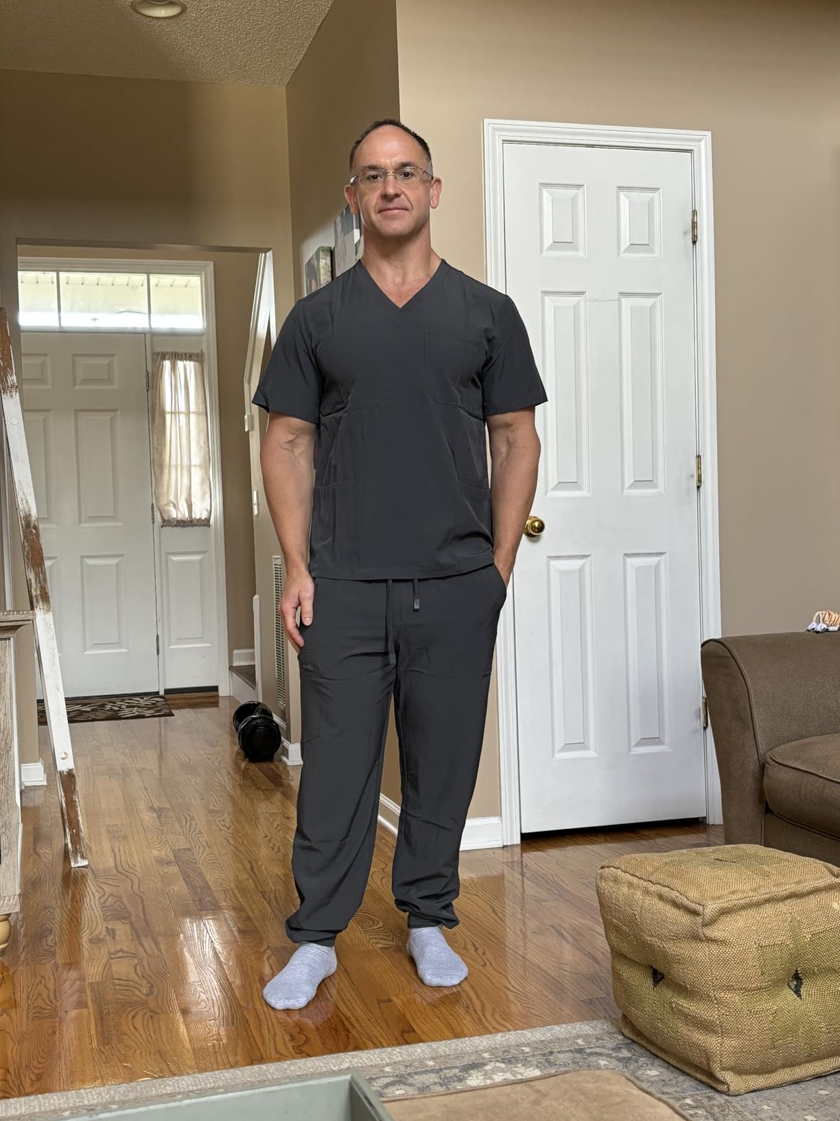 COZYFIT Men Scrubs Set - Stretch V-Neck Top & Jogger Pant with 9 Pockets customer photo 2