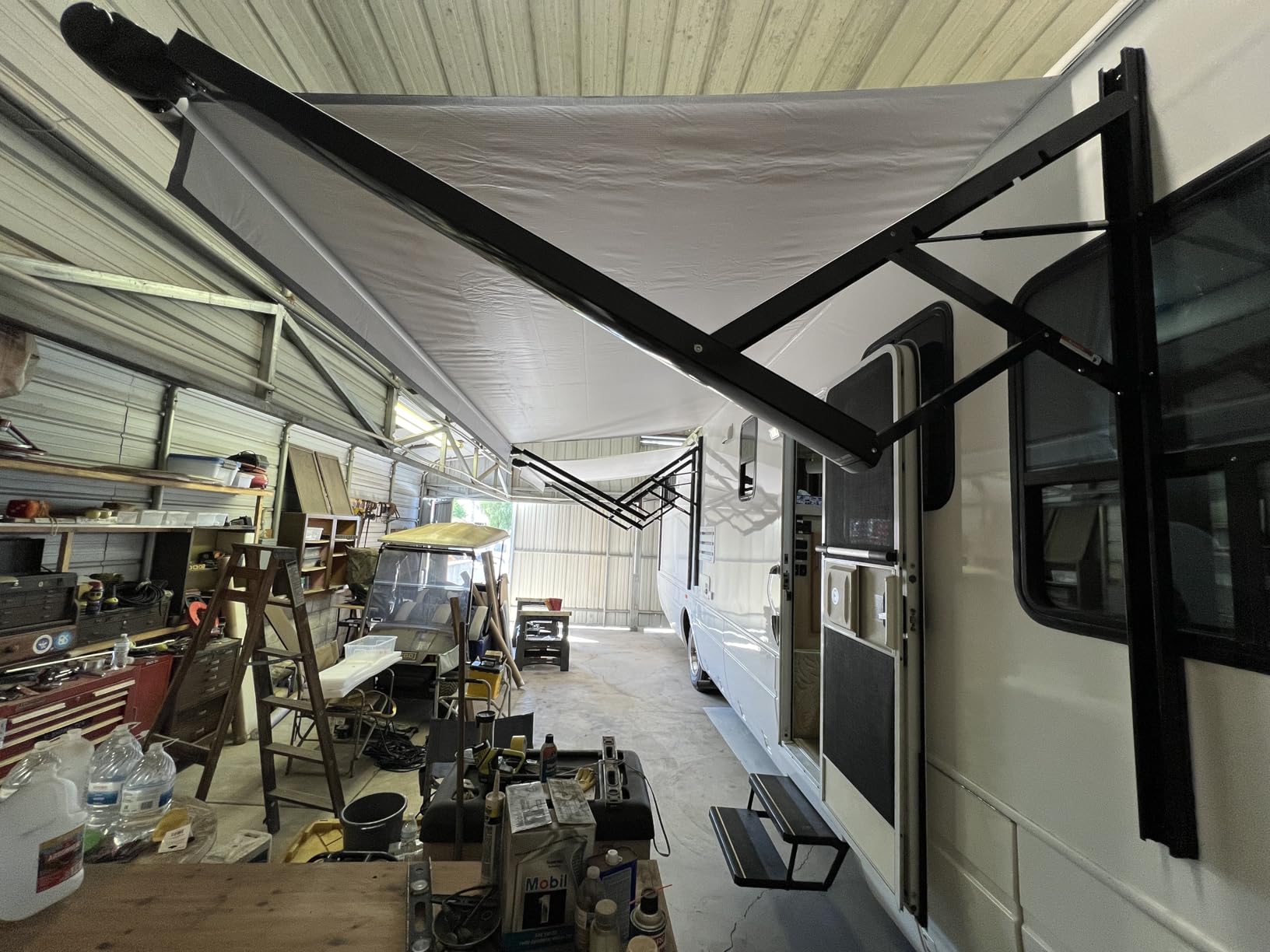 Black Electric Power RV Awning Frame and Fabric Assemblies Full Set for RV, 5th Wheel, Travel Trailers, Toy Haulers, and Motorhome RV Trailer Awning for Home or Camper (16 Feet, Grey Fade) customer photo 2