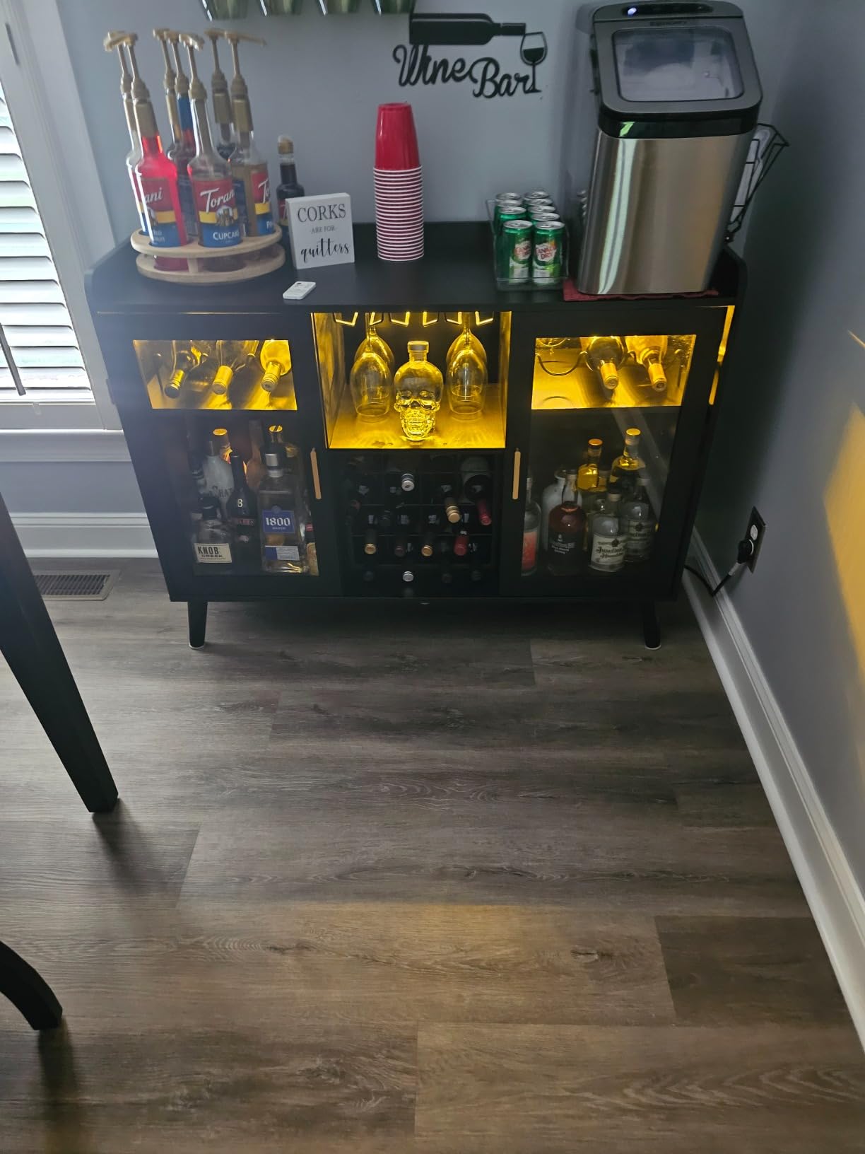 Wine Bar Cabinet with LED Light, Home Coffee Cabinet w/ Wine & Glass Holder customer photo 1