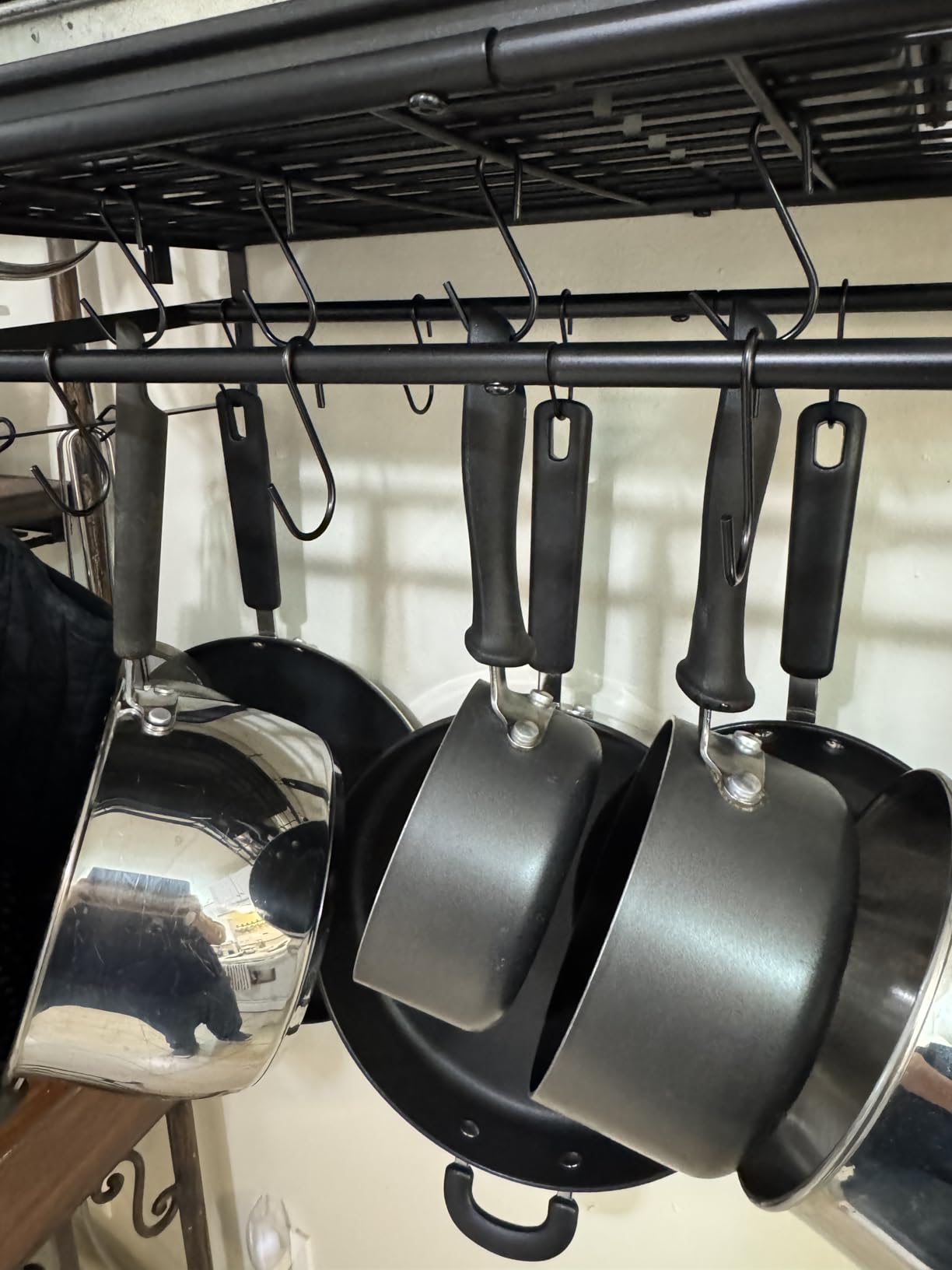 VyGrow 28 Inch Pot Rack Wall Mounted, 2 Tier Pots and Pans Organizer with 20 Hooks and 6 Pot Lid Holders, Heavy Duty Steel Pot and Pan Hanger for Kitchen Cookware Utensils Storage 34.7