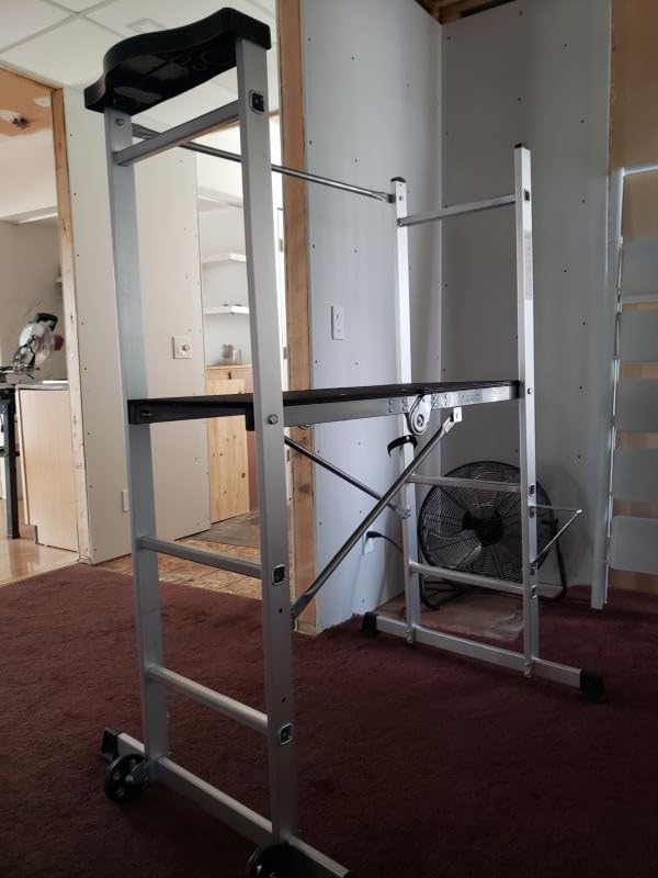 APARECIUM 5' Foldable Aluminum Scaffolding, Portable Scaffolding Ladder, Rolling Scaffolding Work Platform, Scaffold Tower, Ladder Stool Work Bench, Adjustable Work Platform, 330 Lbs Duty Rate customer photo 1