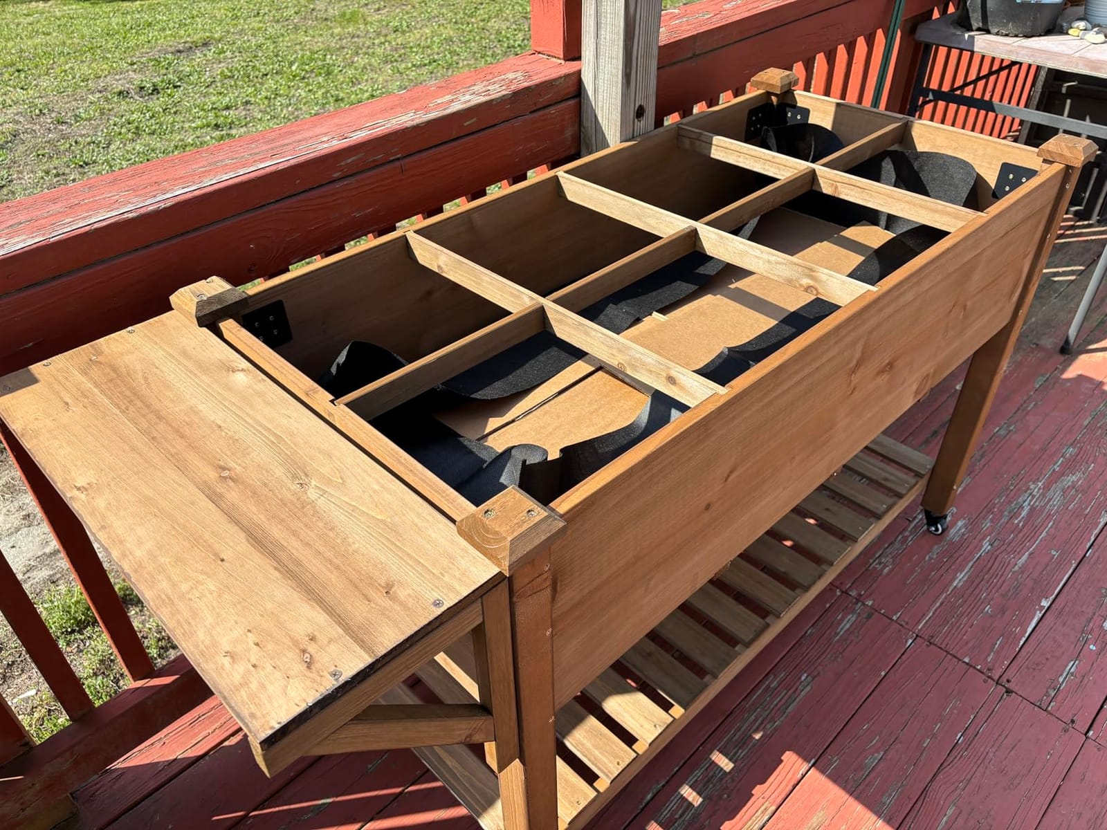 ketive Raised Garden Bed with Lockable Wheels Mobile Elevated Wood Planter,Storage Shelf, Protective Liner,55.5x24x32in (Brown) customer photo 2